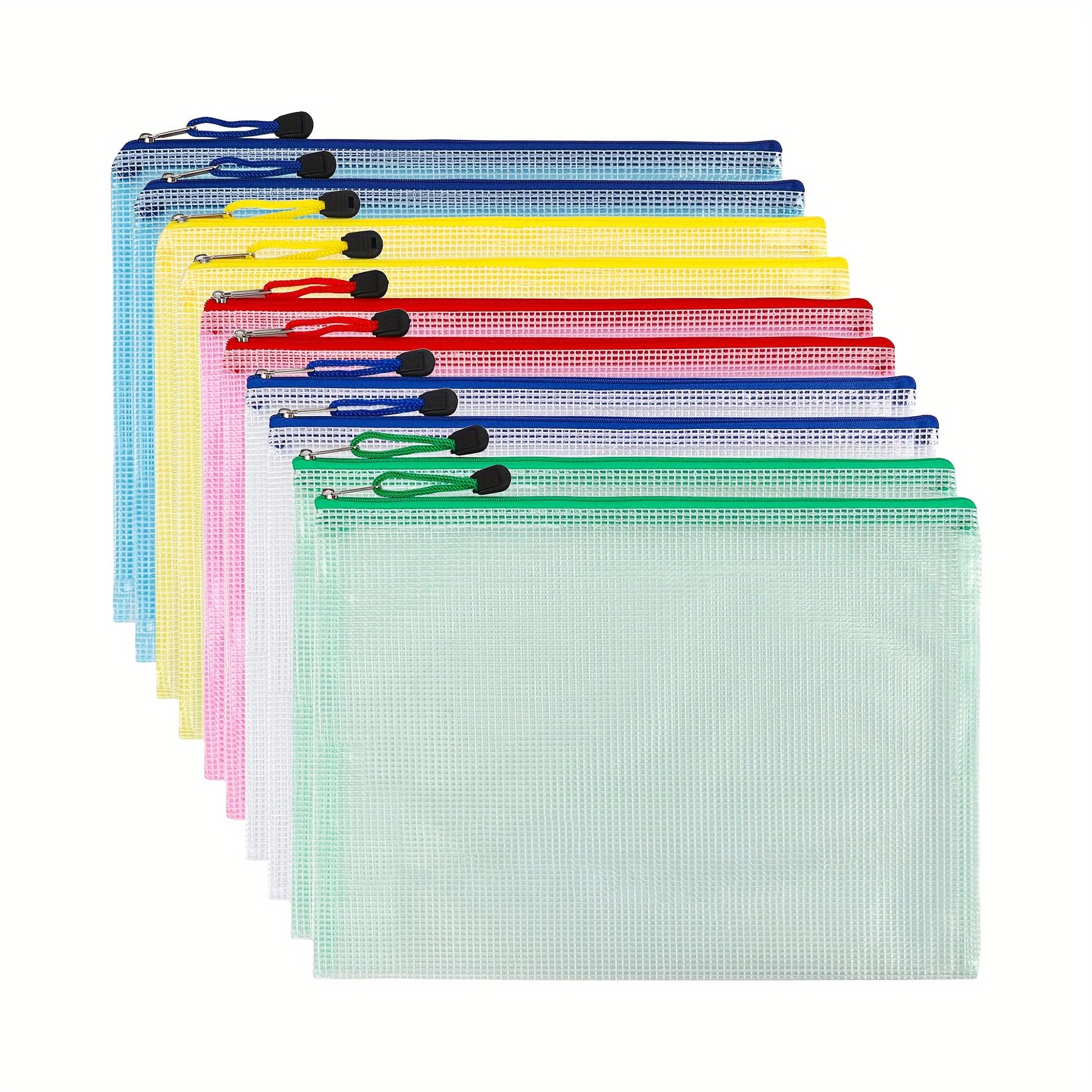 MerryNine 30 Pack Mesh Zipper Pouch Document Bag, A3 A4 A5 Size Each One 10  Pack, 5 Color Plastic Folders, for Office and Travel Organization :  : Office Products