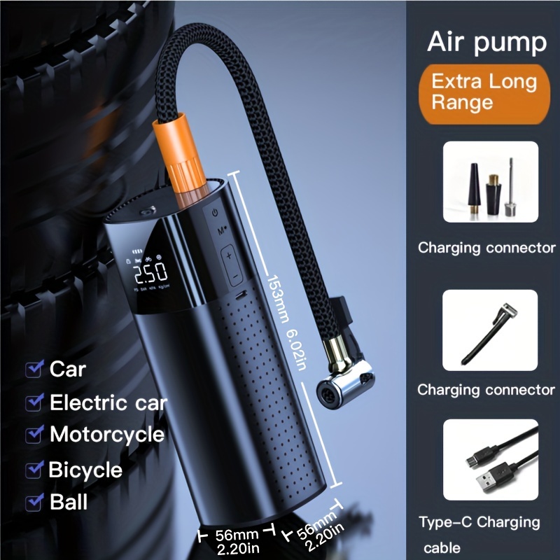 Gonfleur de pneus Portable sans fil, Mini compresseur d'air, pour voiture,  moto, vélo, avec LED