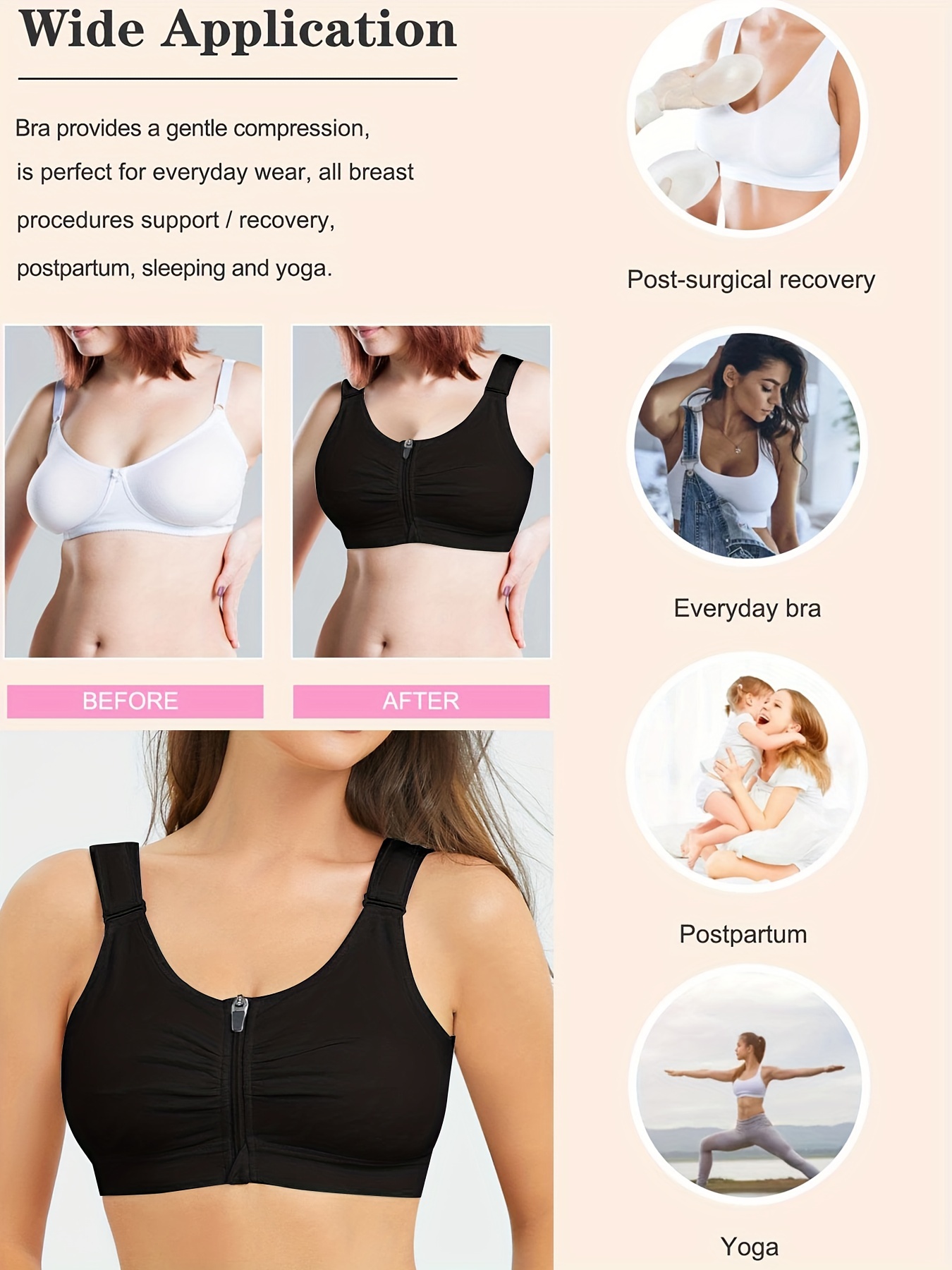 Front Closure Bras for Women Wireless Comfy Post Surgery Padded Support  Wirefree Bra Comfortable T-Shirt Smoothing Bra
