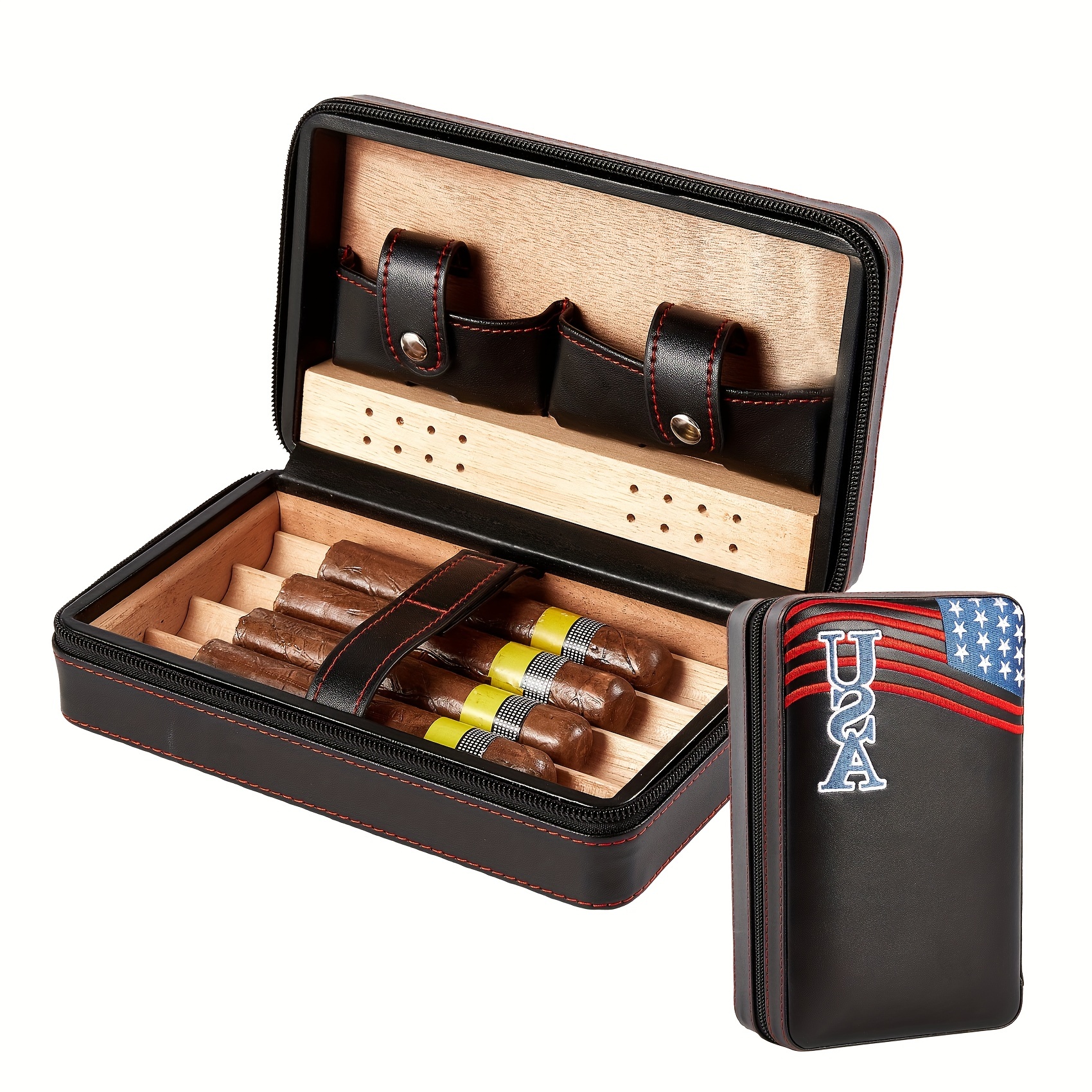 Caja de humidor de puros, caja de viaje de cuero para puros, kit de caja de  cigarros portátil con humidificador e higrómetro, tapa de vidrio, diseño