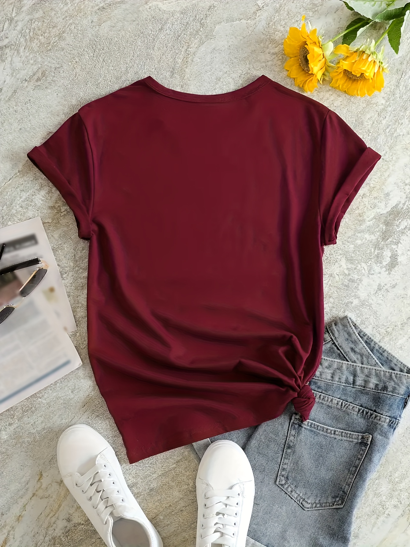 Letter Print T-shirt, Short Sleeve Crew Neck Casual Top For Summer & Spring, Women's Clothing