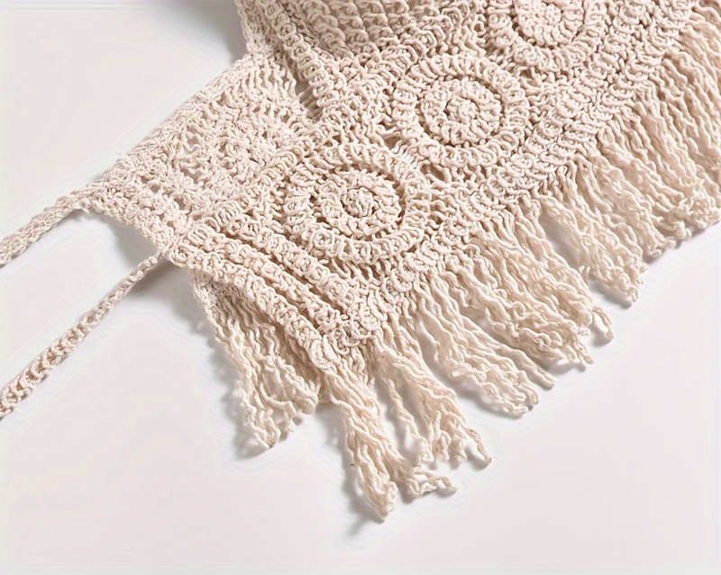 Bohemian ethno-style embroidered chest cup embroidery, halterneck small vest, suspender short backless openwork swimsuit top, bikini Women's swimsuit