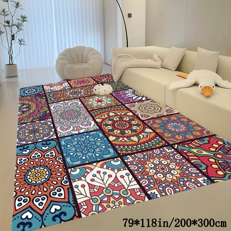 Large Carpet Floor Mat In Bohemian Style Colorful Soft - Temu