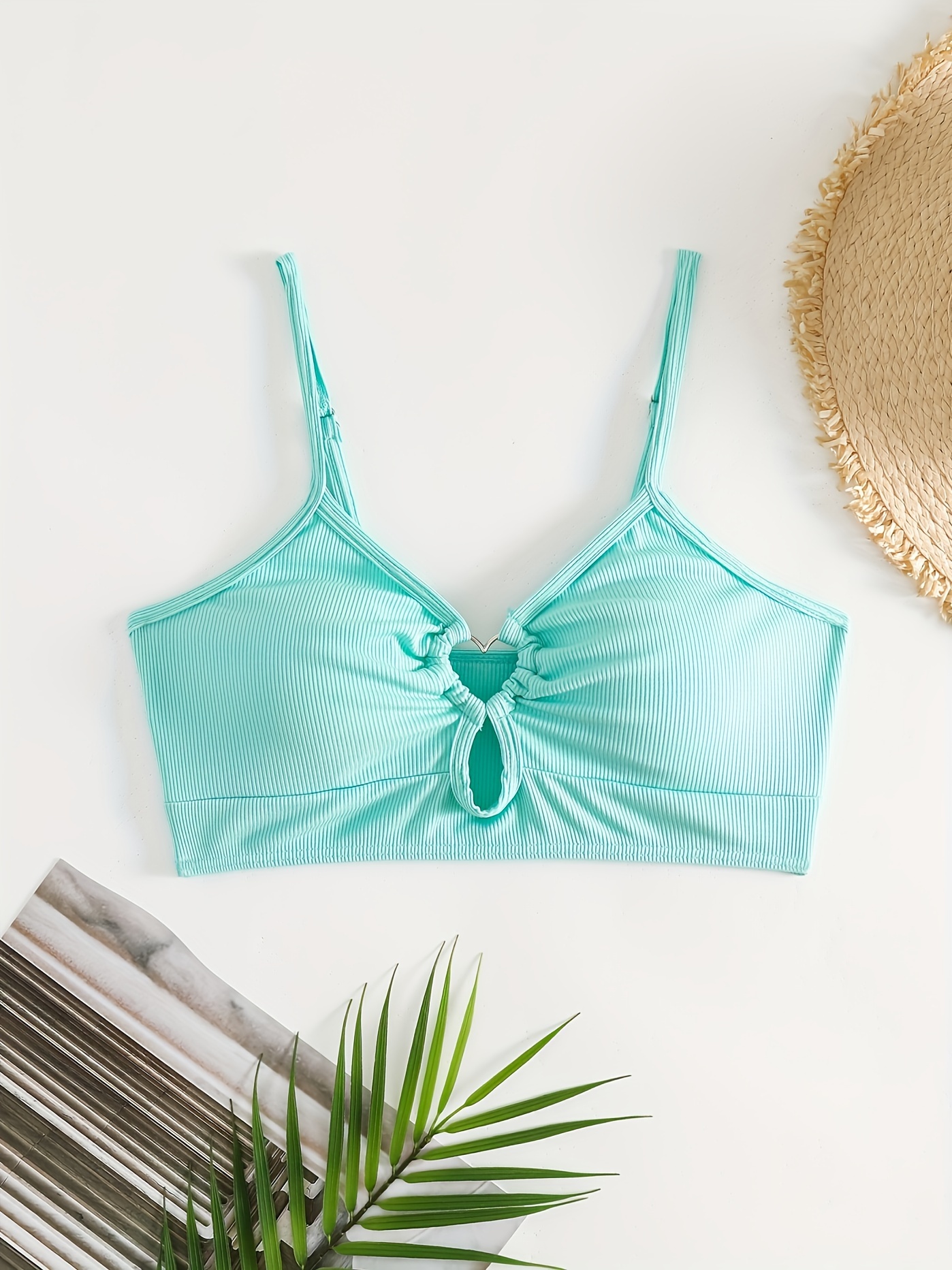 Fashionable Women'S Tankini Top with Heart Pattern And Ribbed Fabric