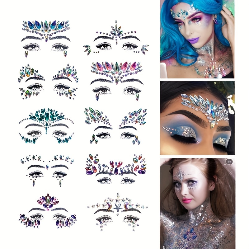 

Mermaid Face Gems Music Festival Y2k Jewels Crystals Bindi Rainbow Tears Rhinestone