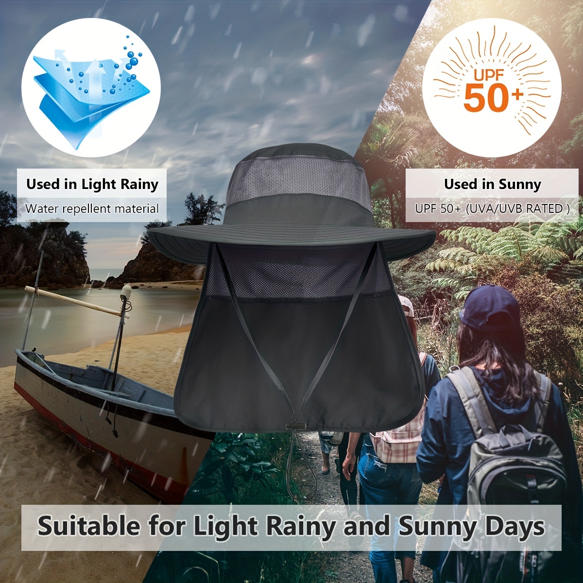 Mens Upf 50 Sun Protection Safari Wide Brim Fishing Hiking Hat