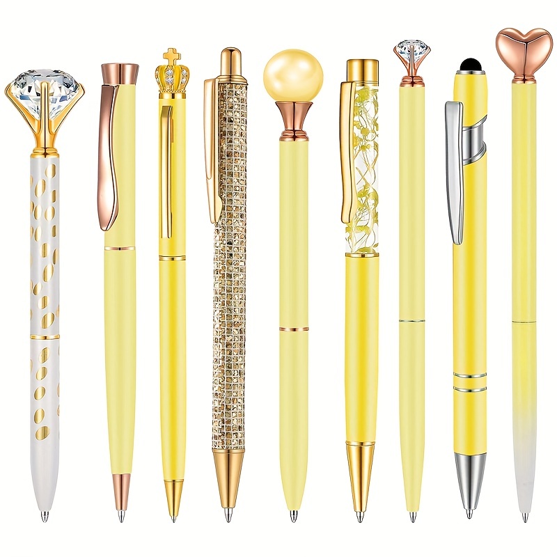 9 Pcs Ballpoint Pens Cute Diamond Pens Metal Pens for Journaling Black Ink  Retractable Crystal Glitter Pens Gifts Fancy Pens for Women School Wedding