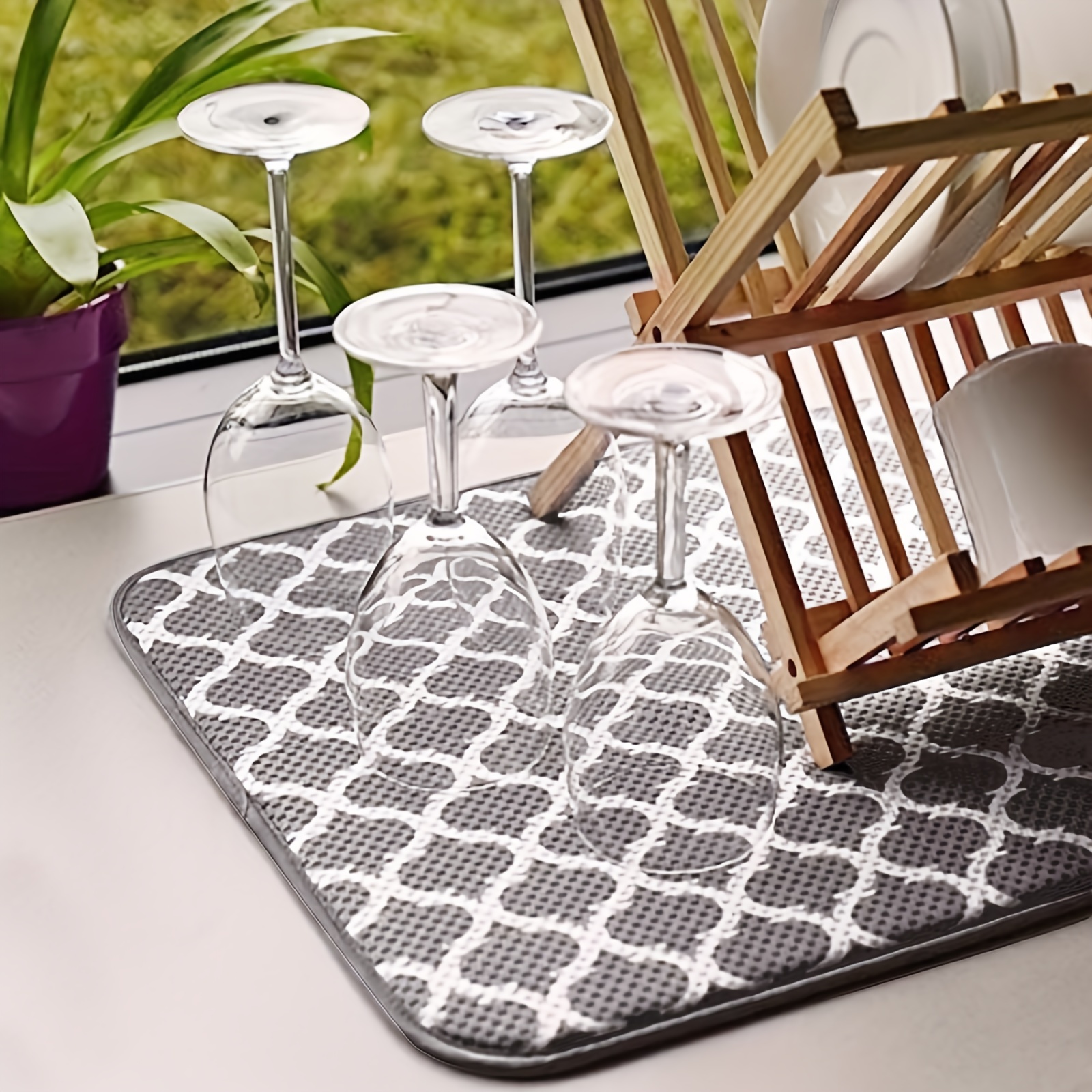 Diatom Mud Dark Gray Dish Drying Mat Soft Draining Pad Non - Temu