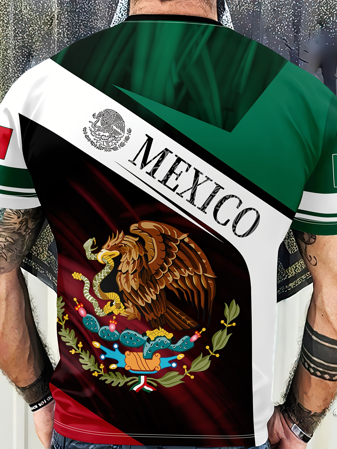 Eagle Holding Snake 'Mexico' Pattern Men's Tee - Summer Stylish T-shirt