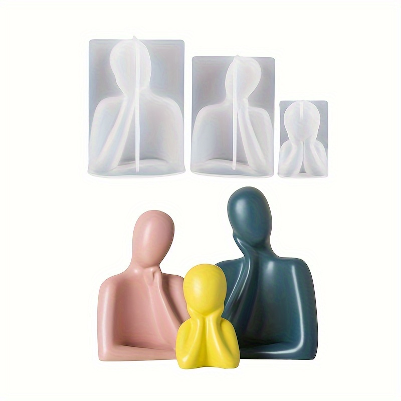 

3pcs 3d Family Figurine Silicone Molds - Abstract Human For Soy Wax Candles & Resin Art, Includes Single, Double & Triple Figure Molds In Pink, Blue & Yellowish-green, Candle Molds Silicone