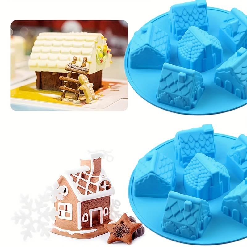 House Shape Silicone Mold, 6 Cavity Non-Stick Cozy Village Baking Pan, House Shape Soap Mold, Mini Christmas House Cake Molds for Brownies Chocolate