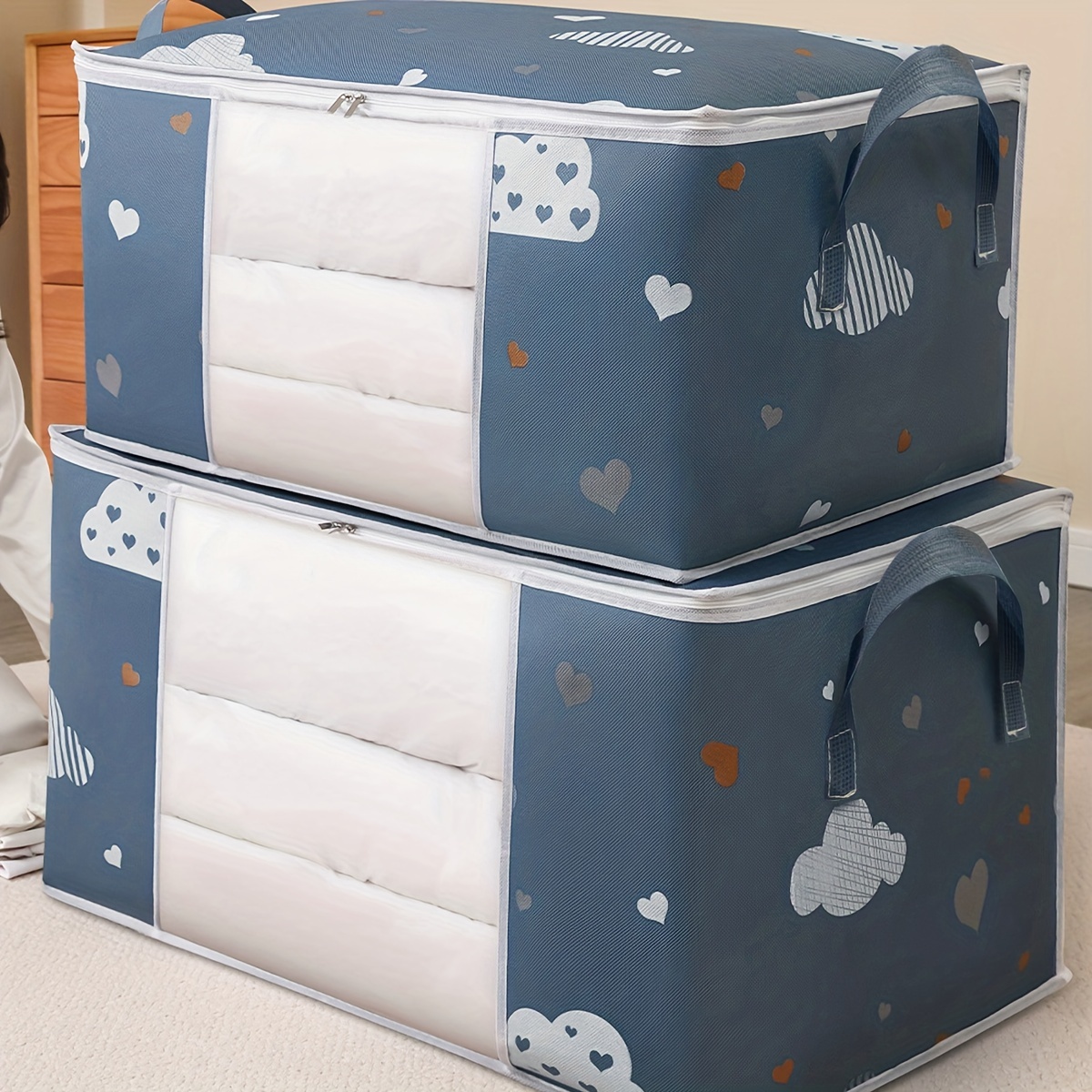 1pc, Blanket Storage Bags With Zipper, Foldable Comforter Storage Bag,  Large Organizers For Blankets, Pillow, Quilts, Linen, Storage Containers