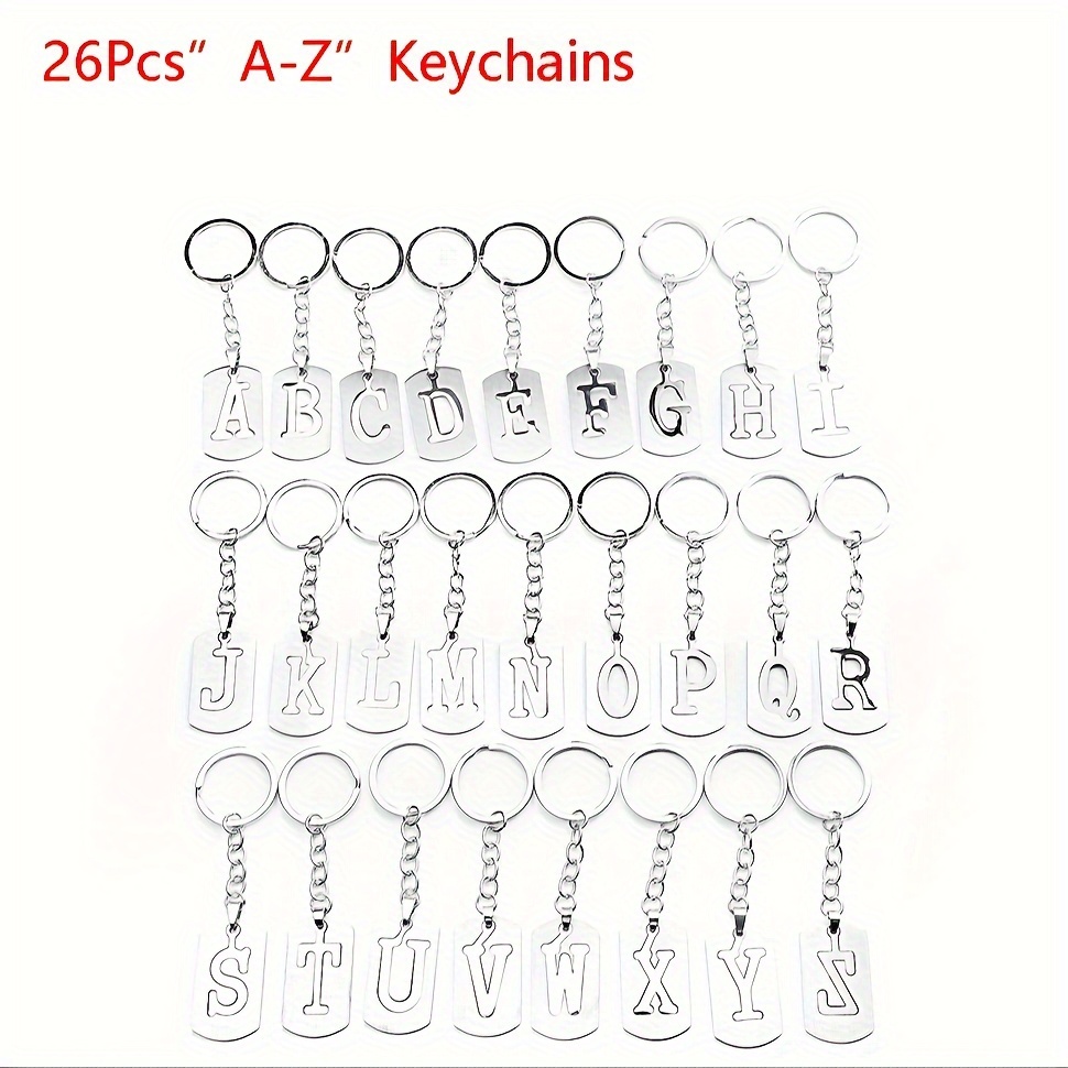 

1/10/26pcs A-z Alphabet Initial Letter Keychain Stainless Steel Key Tag Key Chain Ring Bag Backpack Charm Women Men Valentines Gift