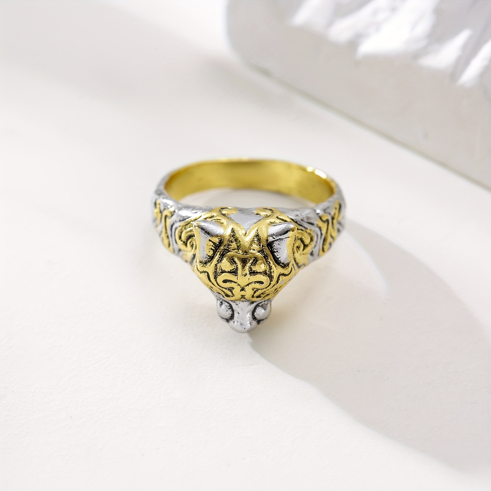 Leopard Head Ring, Retro Two Tiger Head Design