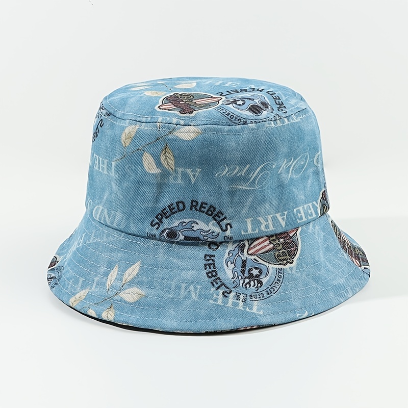 Blue Print Denim Bucket Hat, Lightweight Trendy Cloche Hats Men unisex Basin for Women,Temu