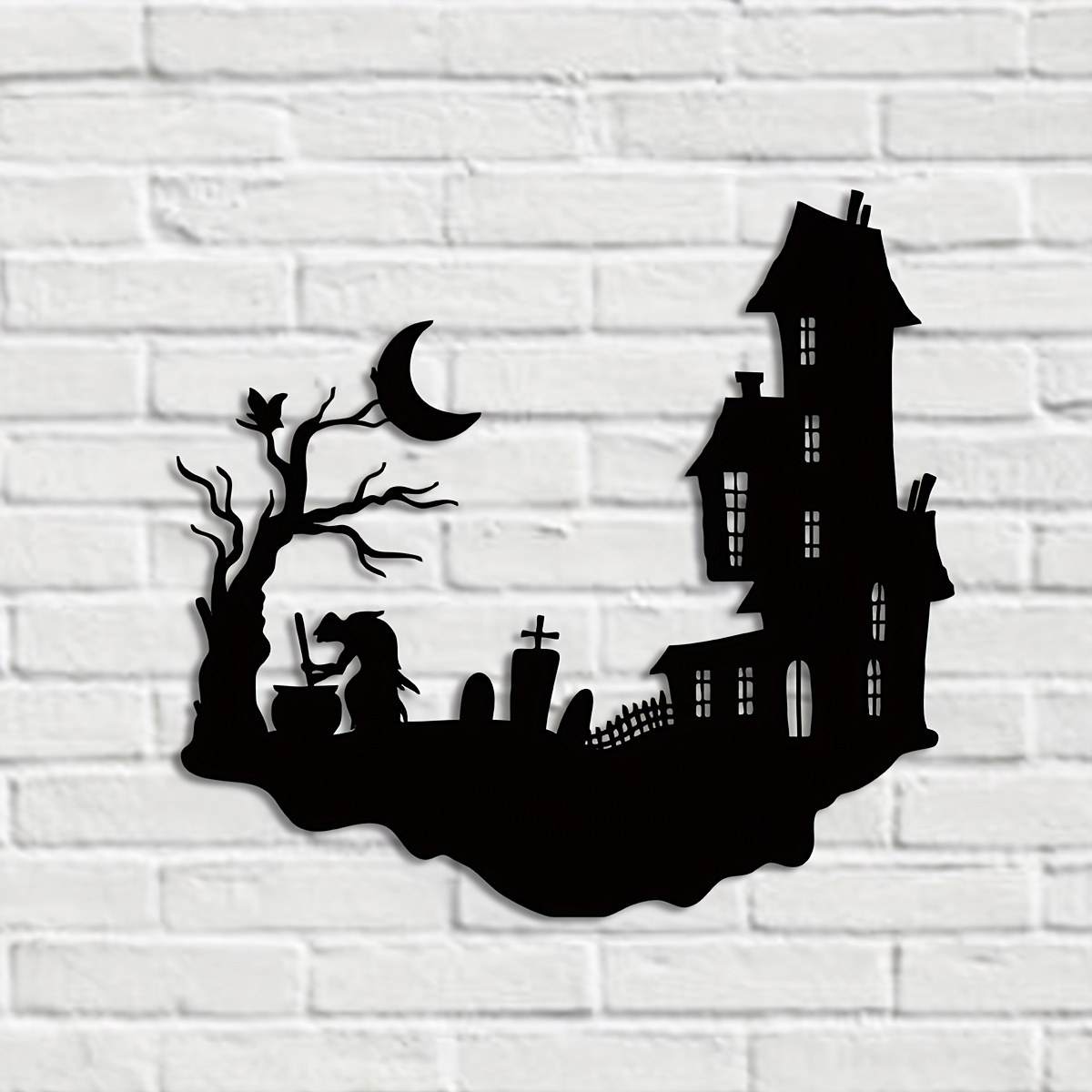 1pc halloween outdoor decorations black castle halloween decor metal cat silhouette yard signs for outside garden patio party decorations details 2