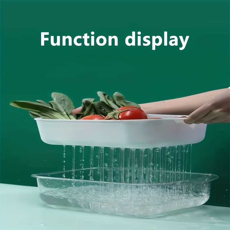 6pcs/set Double-layer Kitchen Vegetable Basin With Drain Basket, Hot Pot  Dish With Lid, Plastic Fruit Basin, For Home/living Room