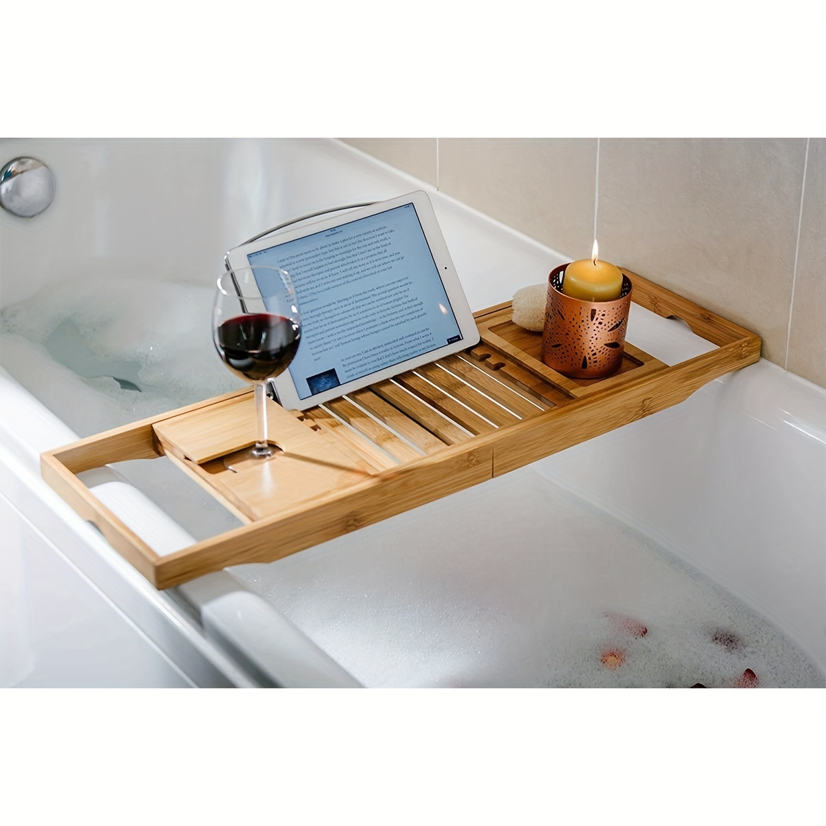 Adjustable Bamboo Bath Caddy Tray With Free Soap Dish - Temu