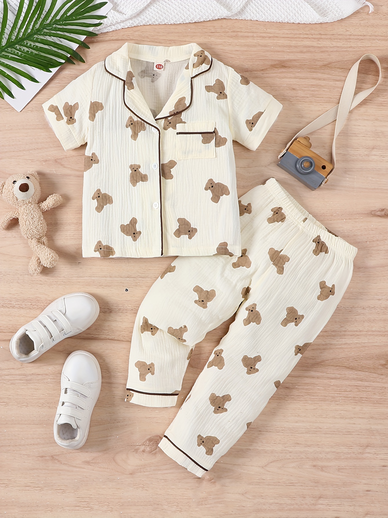 Pyjama à manches longues à pois imprimé ours pour enfants - Temu