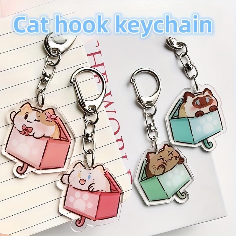 Anime Cartoon Cat Hook Series Acrylic Keychain Cute Anime - Temu
