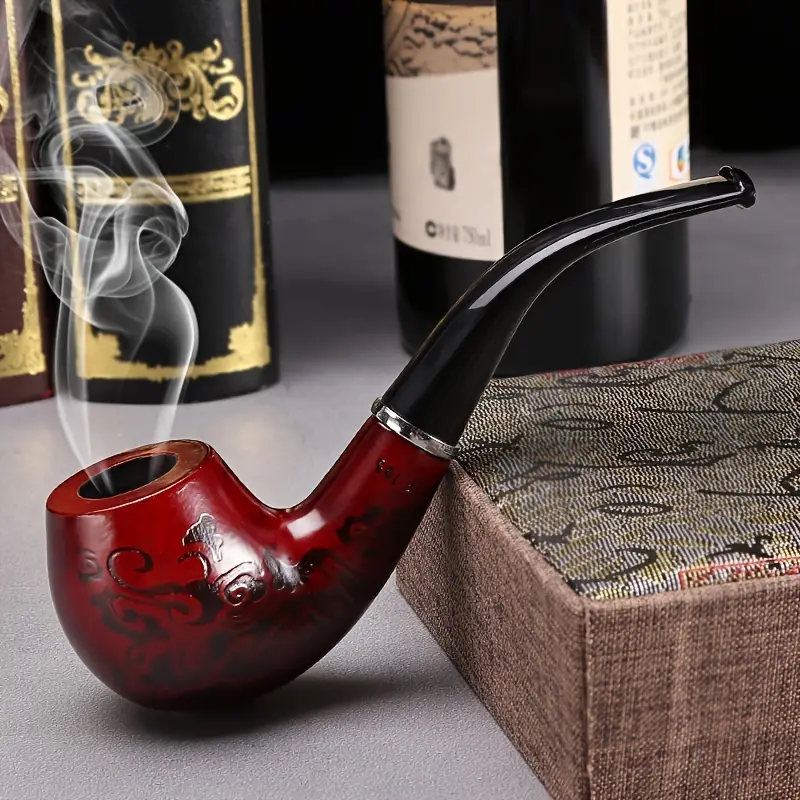 1pc solid wood carved curved pipe washable circular filter wooden pipe smoking pipe details 1