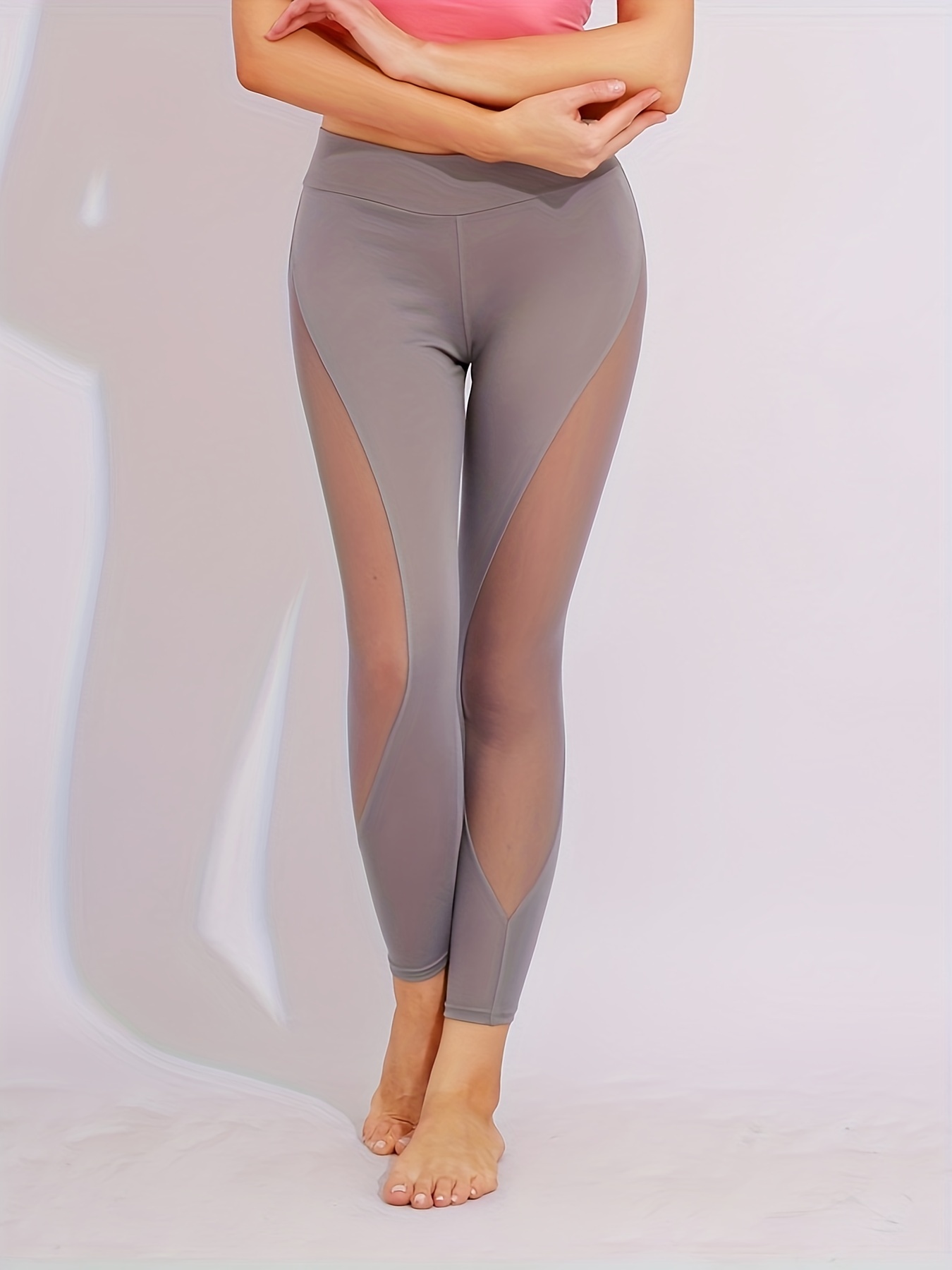 Mesh Insert Breathable Tight Yoga Pants Solid Color Summer - Temu