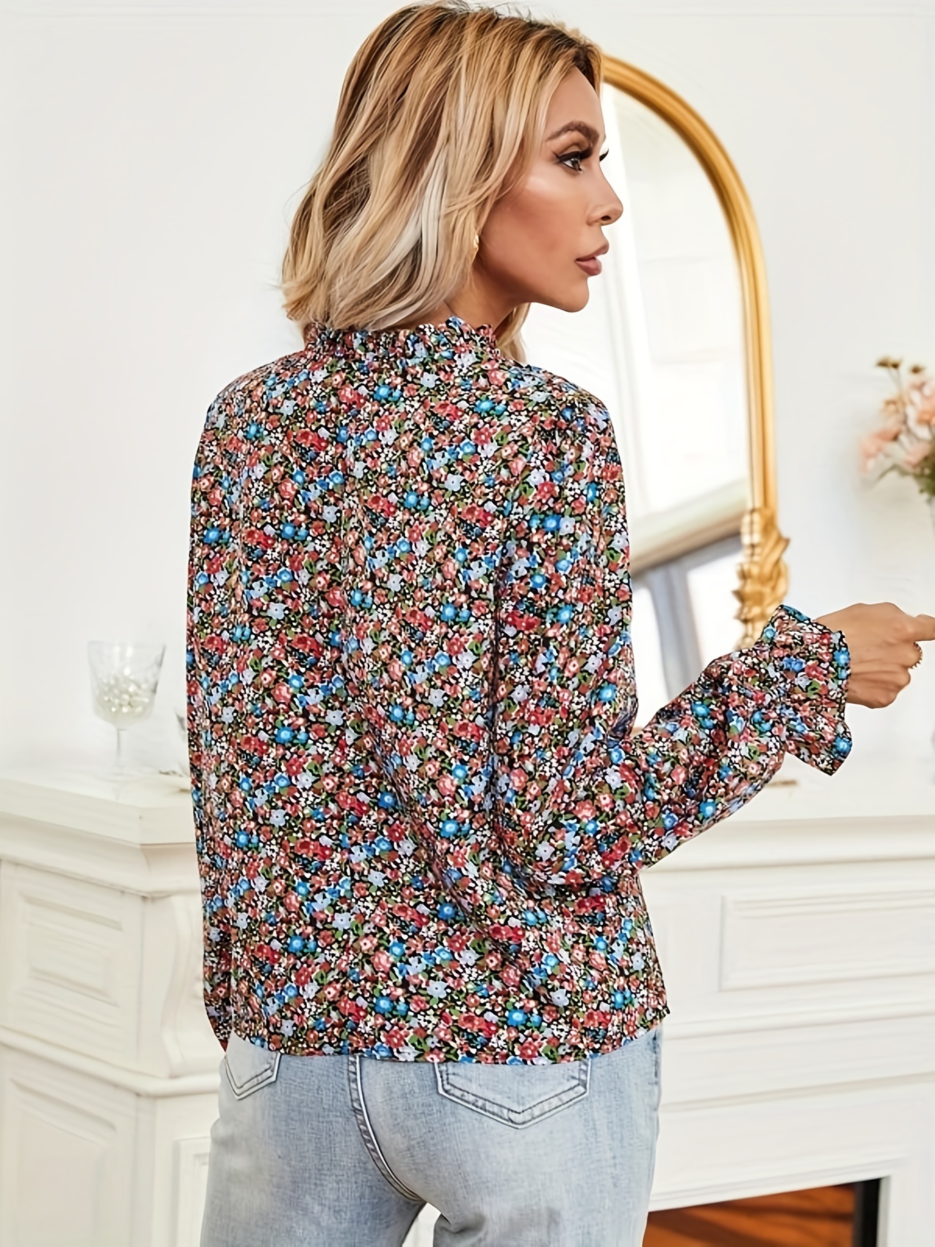 Blusa manga larga estampado floral multico mujer