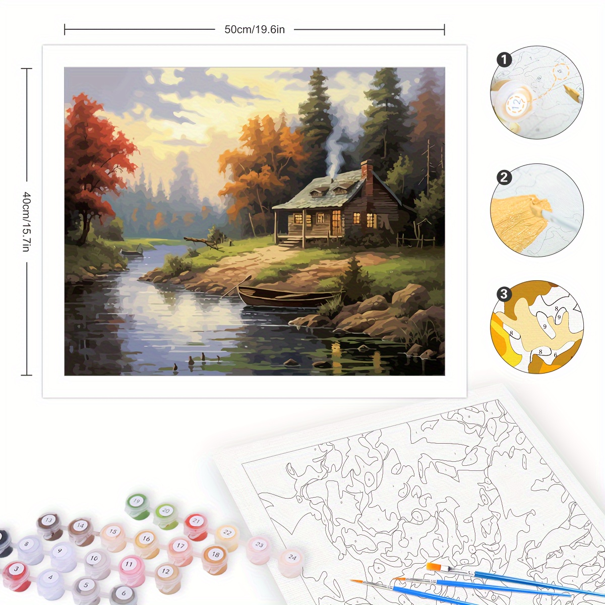 Acrylic Paint by Number Kit On Canvas for Adults Beginner,DIY Adult Crafts  Acrylic Landscape Art Painting Project 16X20 Inch (Autumn in The Town)