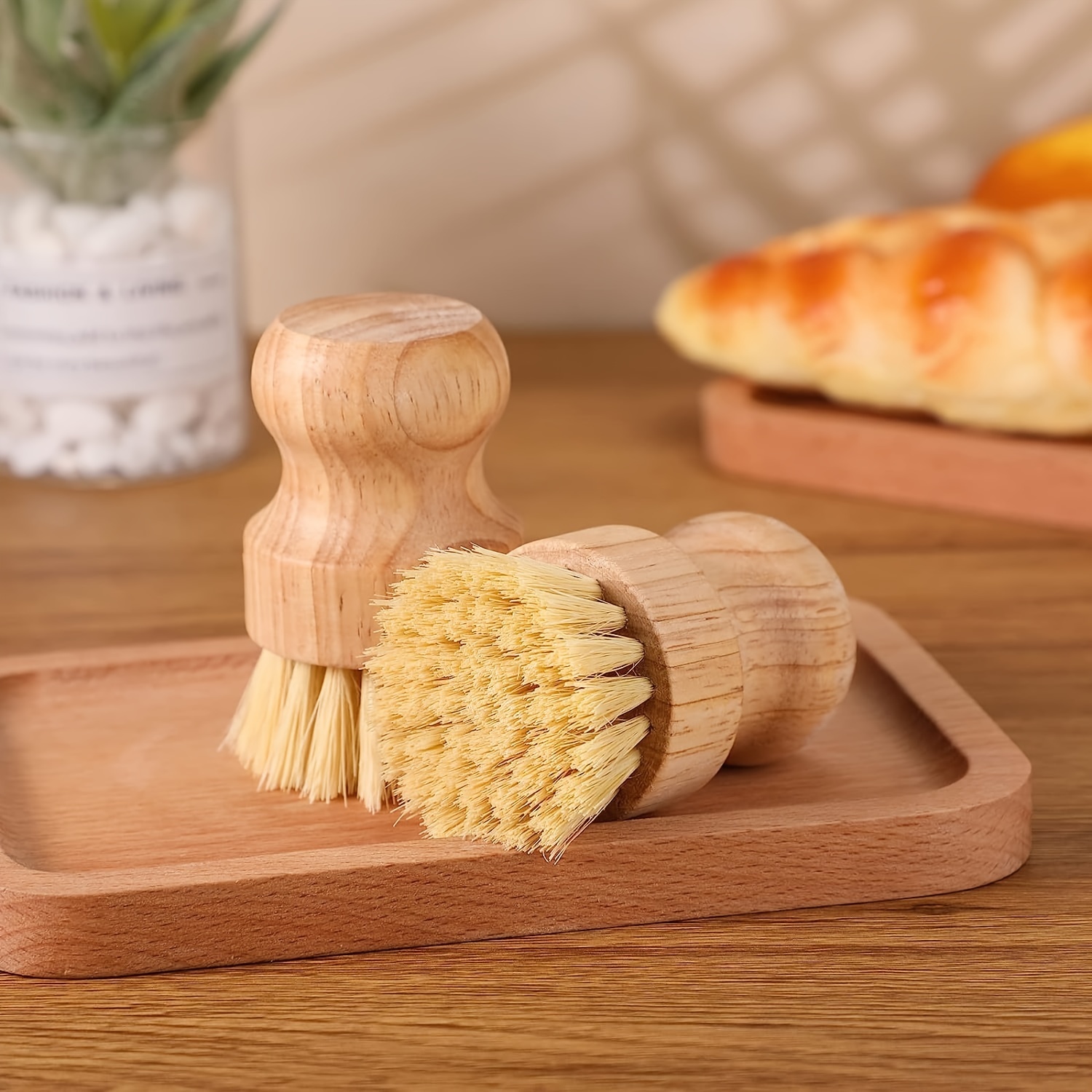 Palm Pot Brush- Bamboo Round 3 Packs Mini Dish Brush Natural Scrub Brush  Durable Scrubber Cleaning Kit with Union Fiber and Tampico Fiber for  Cleaning