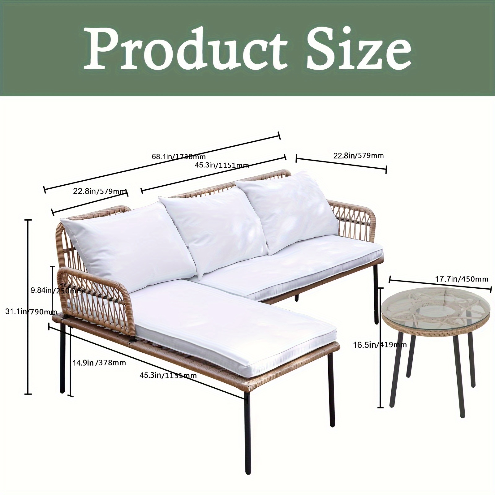 L shaped rattan garden furniture hot sale