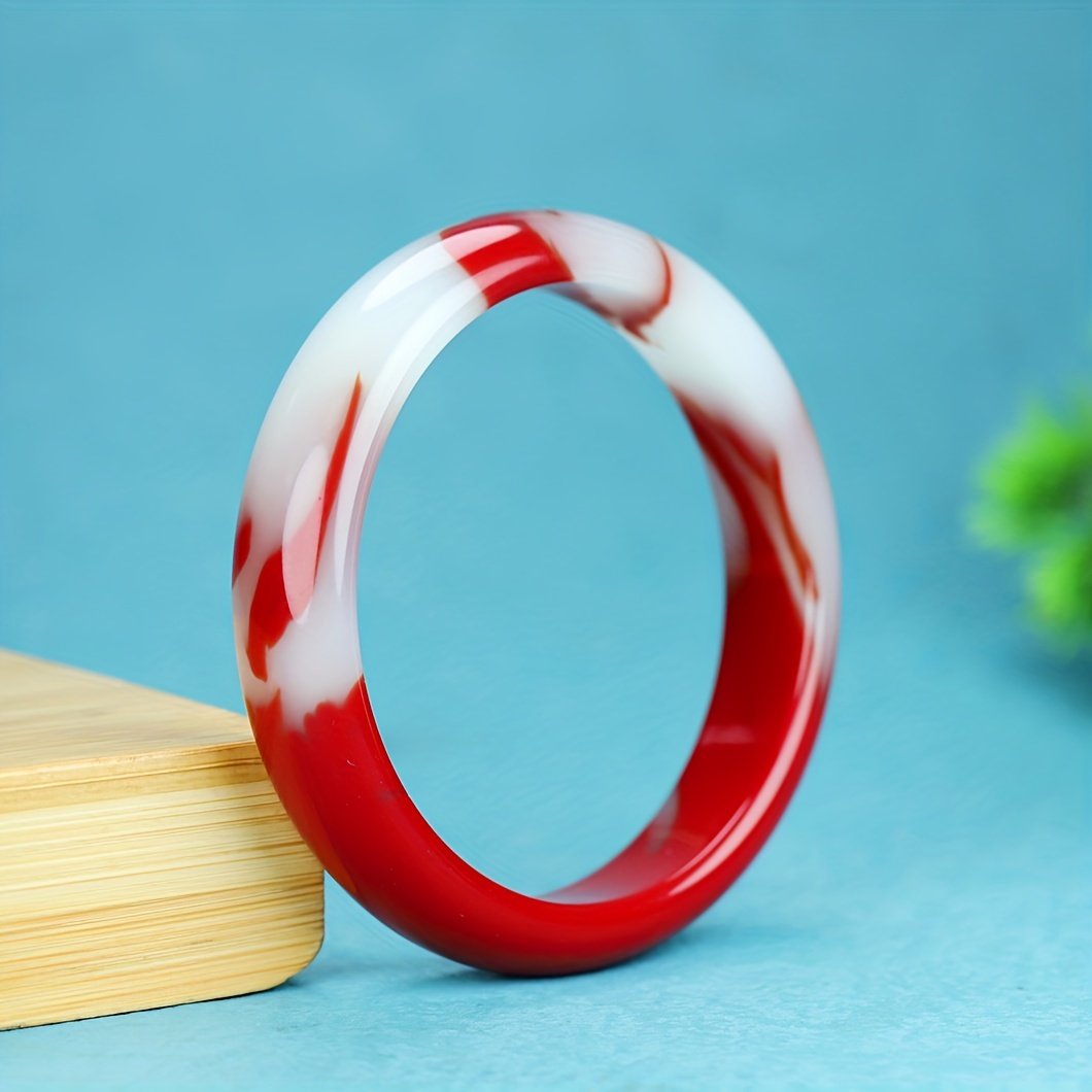 

Simple Classic Red & White Jade Bangle For Men, Holiday Birthday Gift For Boyfriends/ Girlfriends