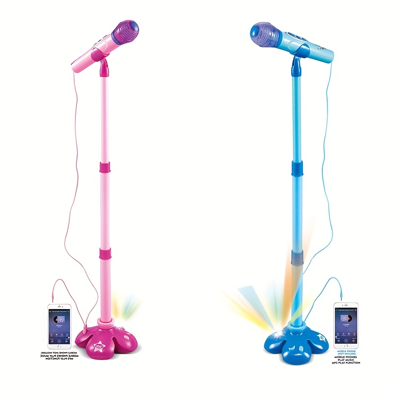 100% nouveau ensemble de microphones pour enfants, jouets avec musique et  lumière colorée, microphone à hauteur réglable avec support, jouets de