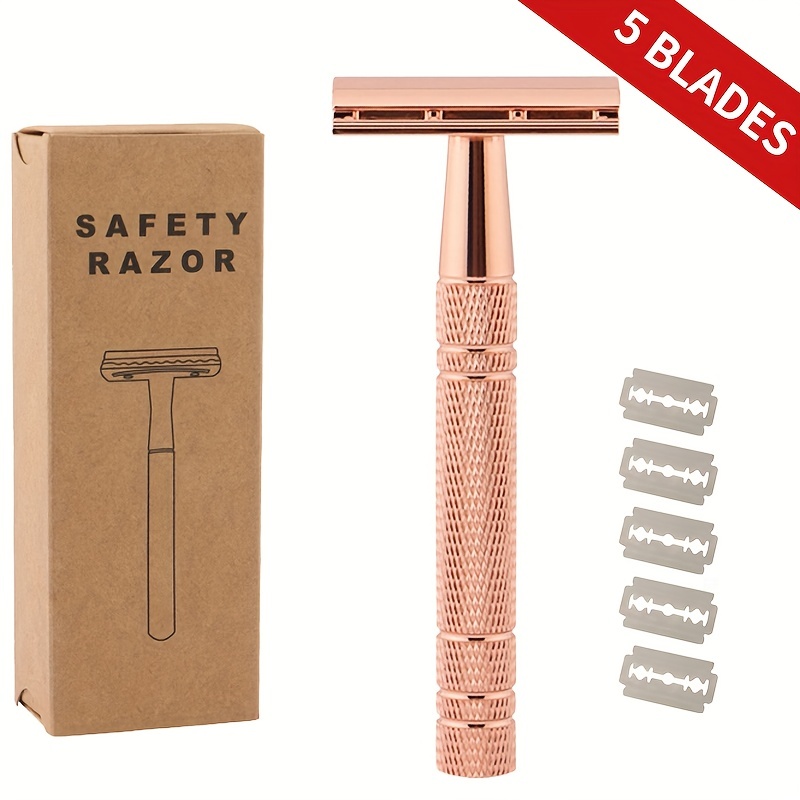 

Double Edge Safety Razor For Women And Men - 5 Blades, Classic Wet Shaving Manual Shaver - Reusable And Giftable - Perfect For Beard Grooming