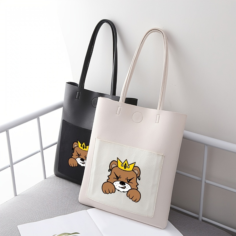 Fashion Versatile Shoulder Bag Large-capacity Pu Handbag Dog Print Commuter  Bag Large-capacity Korean Version Men's And Women's Tote Bag - Temu