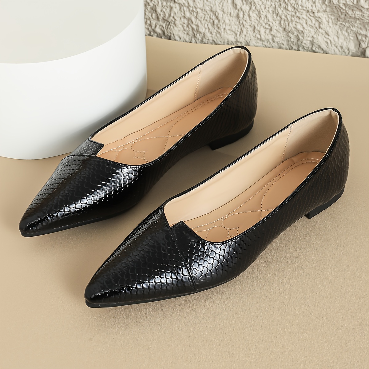 womens solid color flat shoes elegant pointed toe dress - Temu