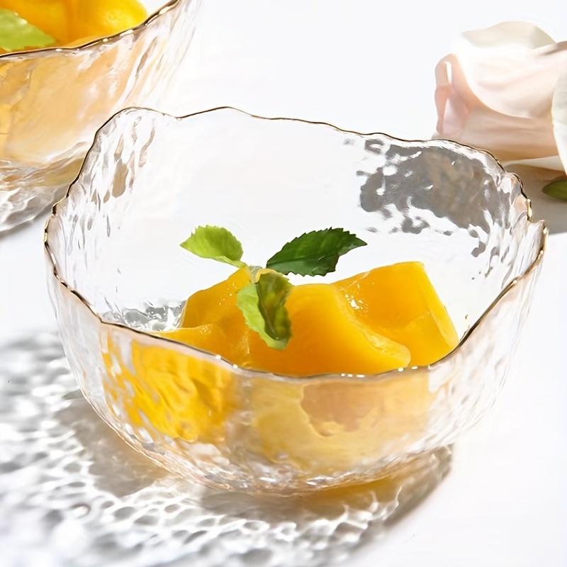 Irregular Gold Inlay Edge Glass Salad Bowl Fruit Rice Serving Bowls  Tableware