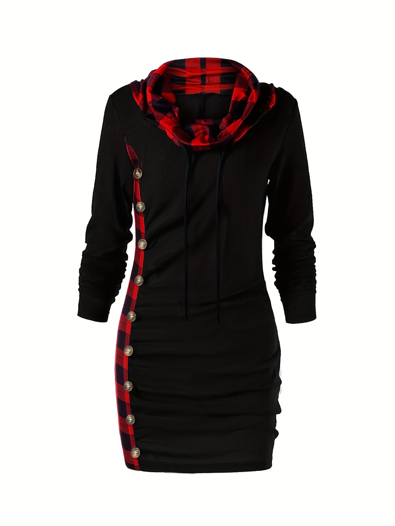 Plaid trim cowl 2024 neck tunic sweatshirt dress