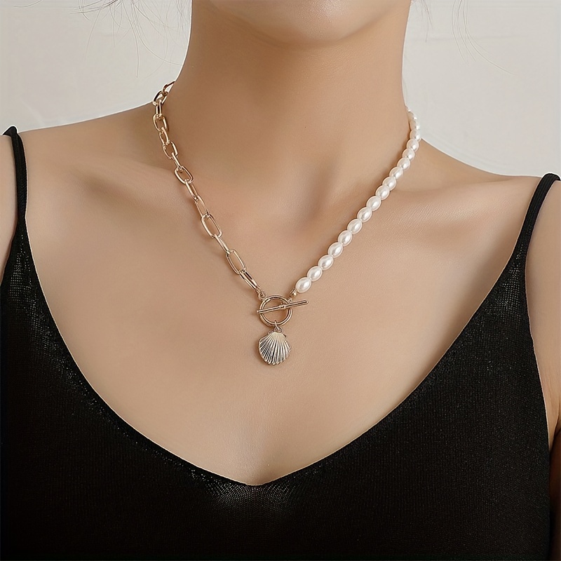Ocean Style Shell Pendant String Pearl Chain Necklace