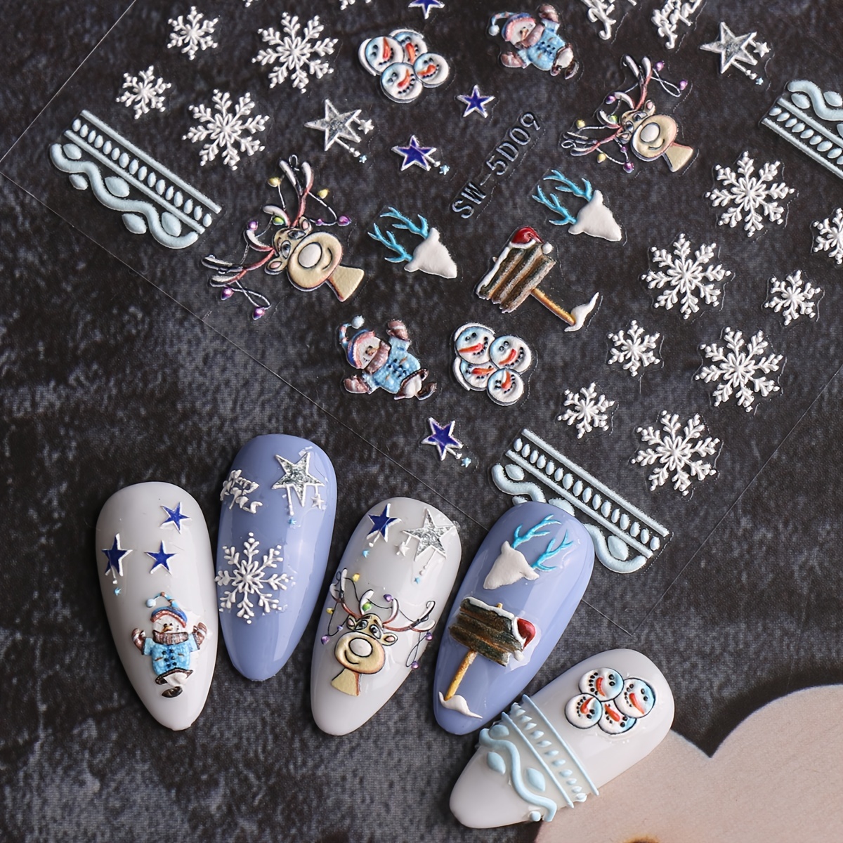 5d Embossed Christmas Nail Art Stickers,self Adhesive Snowflake Elk Head Design  Nail Art Decals For Diy Or Nail Salons,nail Art Supplies For Women And  Girls - Temu