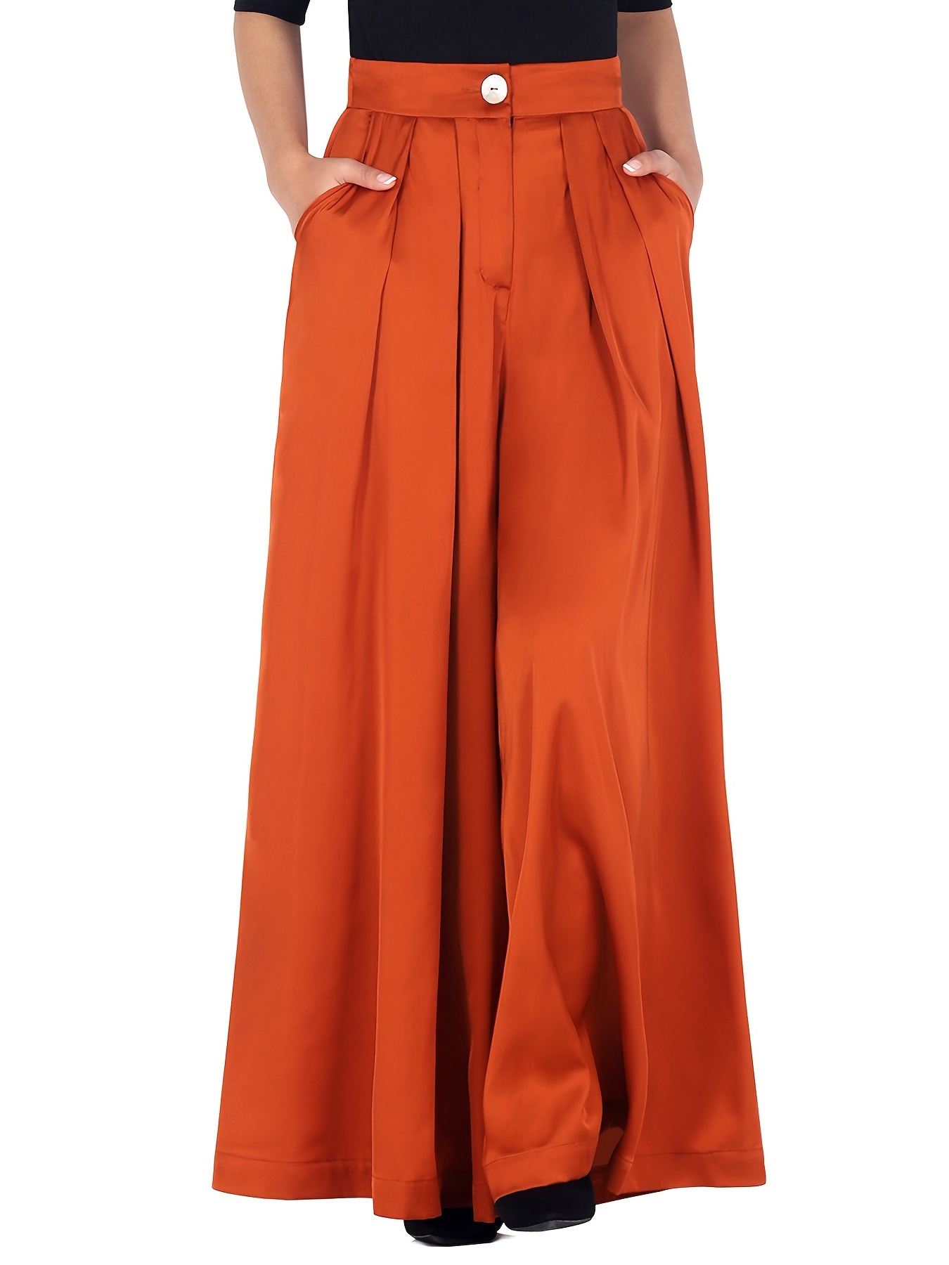 Hongsui Women's Cotton Linen Palazzo Pants Drawstring Waist Wide Leg Loose  Trousers with Pockets Orange at  Women's Clothing store