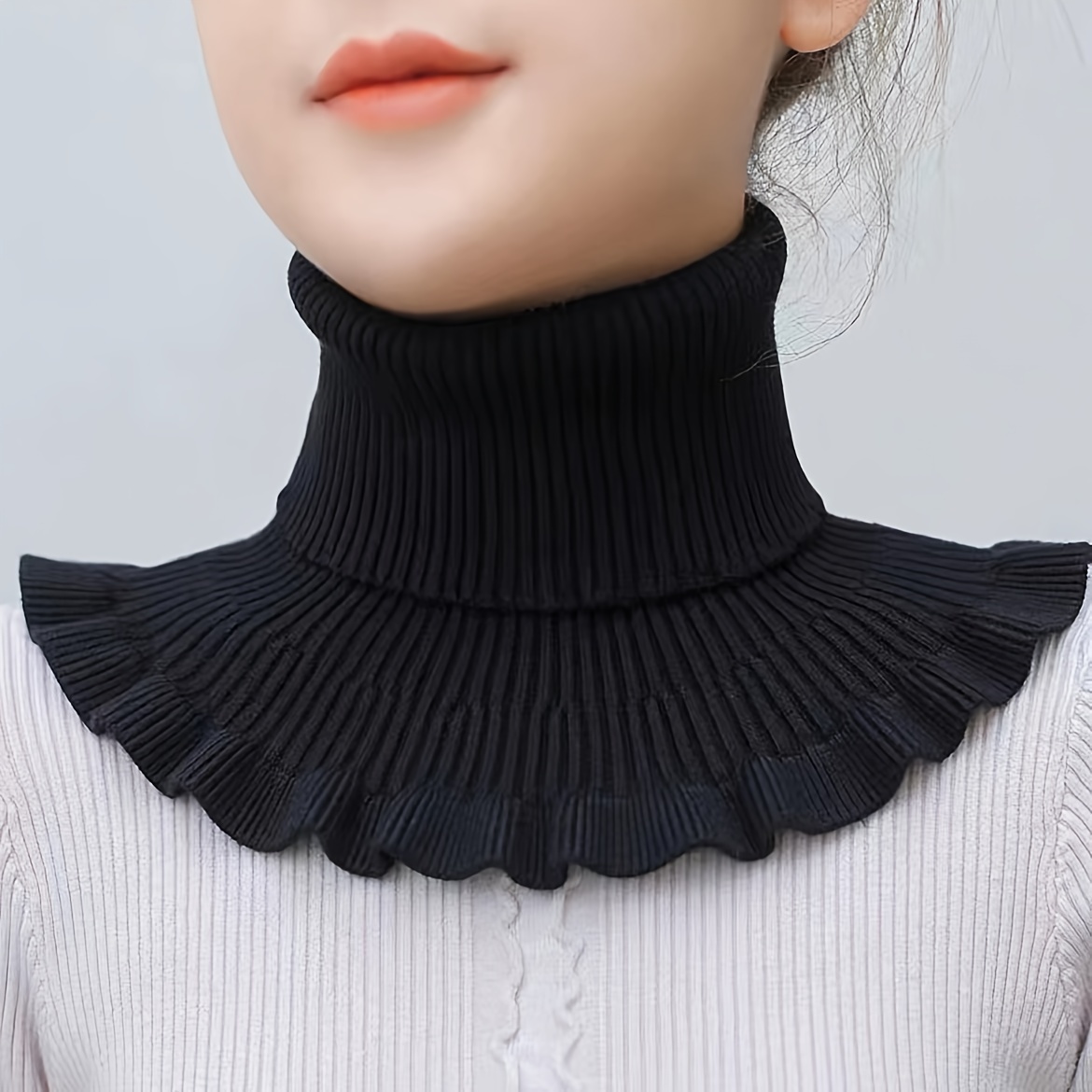 

Hand Knitted Fake Collar Detachable High Collars Turtleneck Dickey Collar For Women