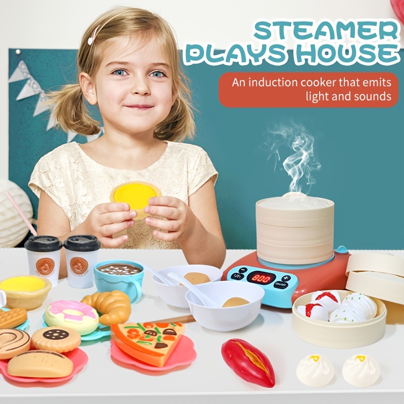 CUTE STONE Play Kitchen Accessories Set, Kids Cooking Toys Set with Play  Pots and Pans, Electronic Induction Cooktop with Sound & Light, Cookware