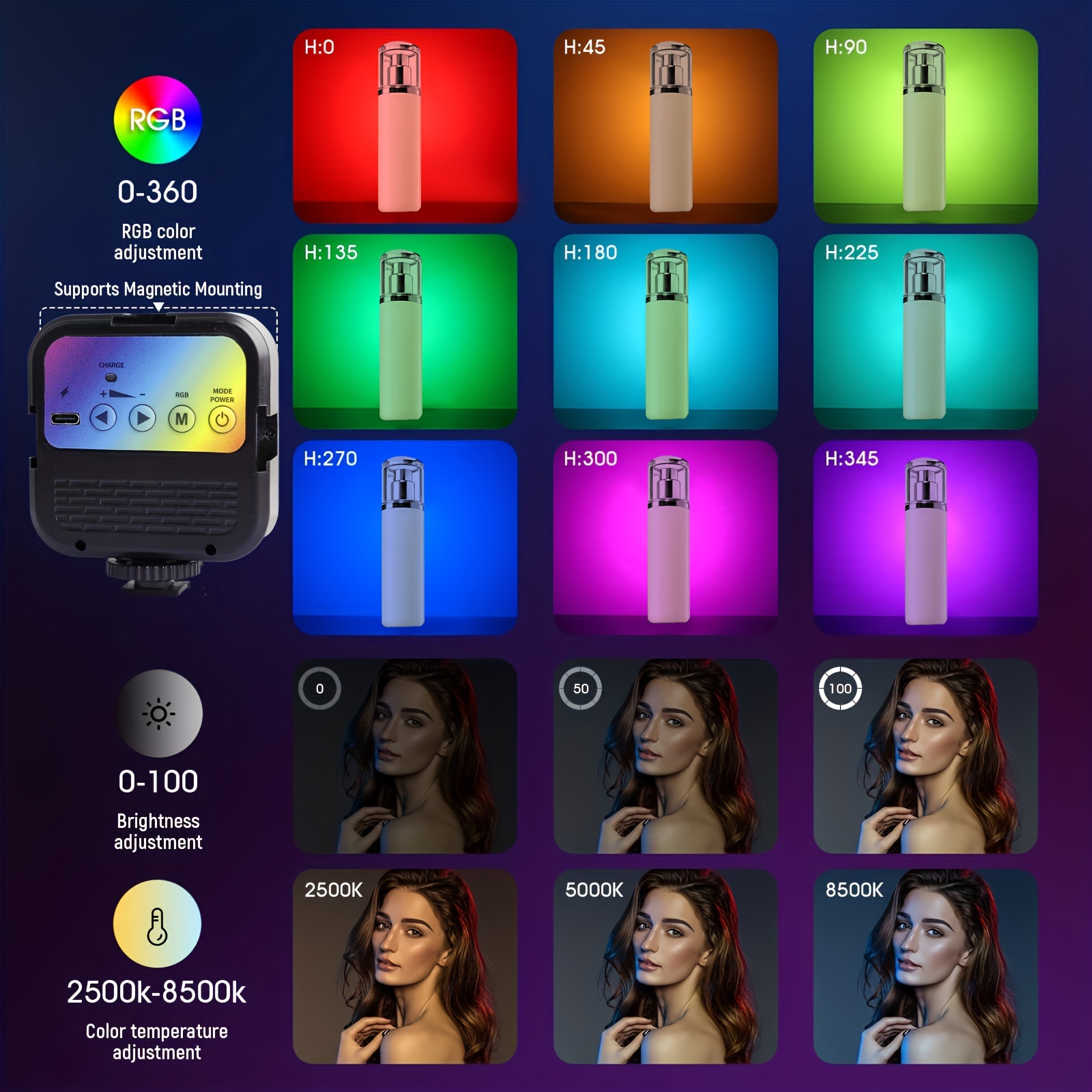 Rgb Video Light Portable Led Camera Lights 360° Full Color - Temu
