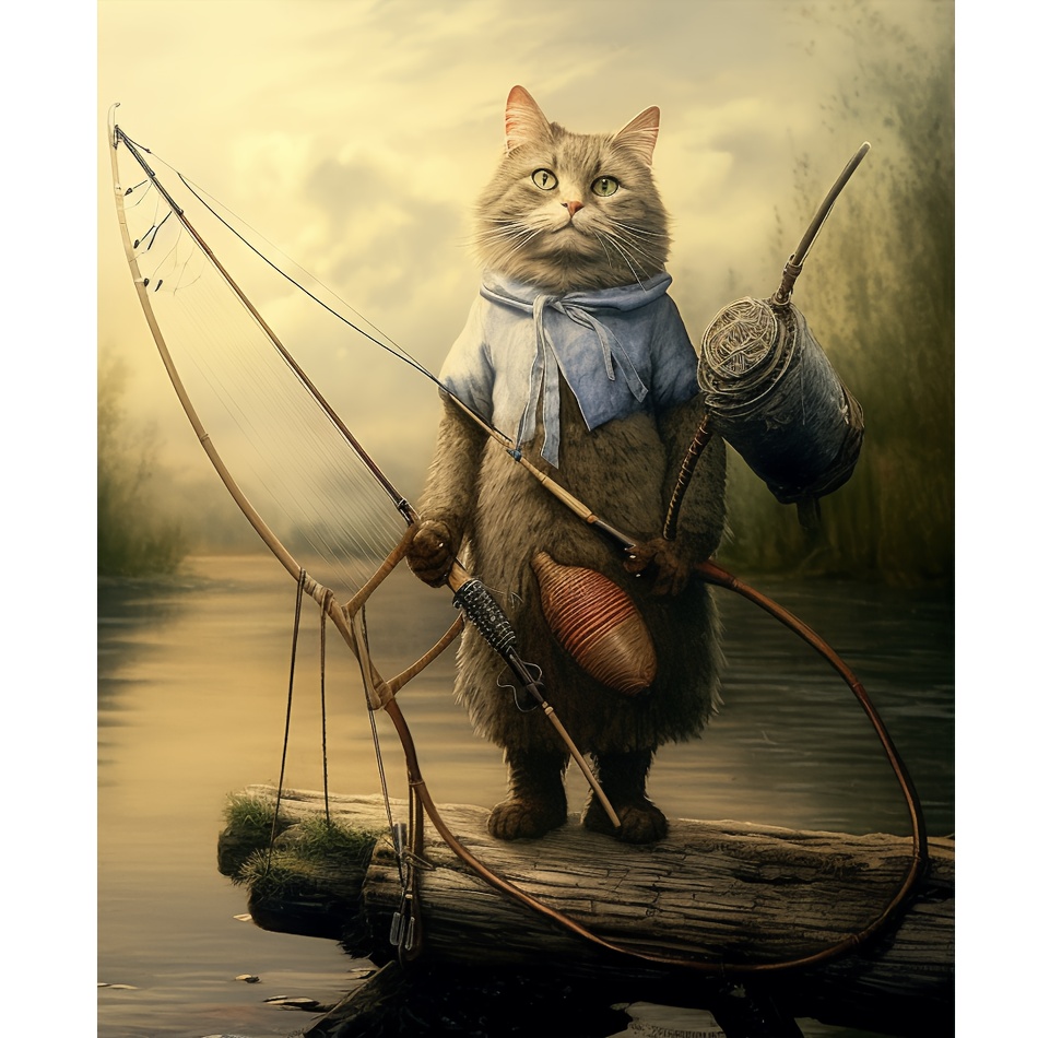 Cat Painting Numbers Kit Adults Fishing Acrylic Paint Canvas - Temu