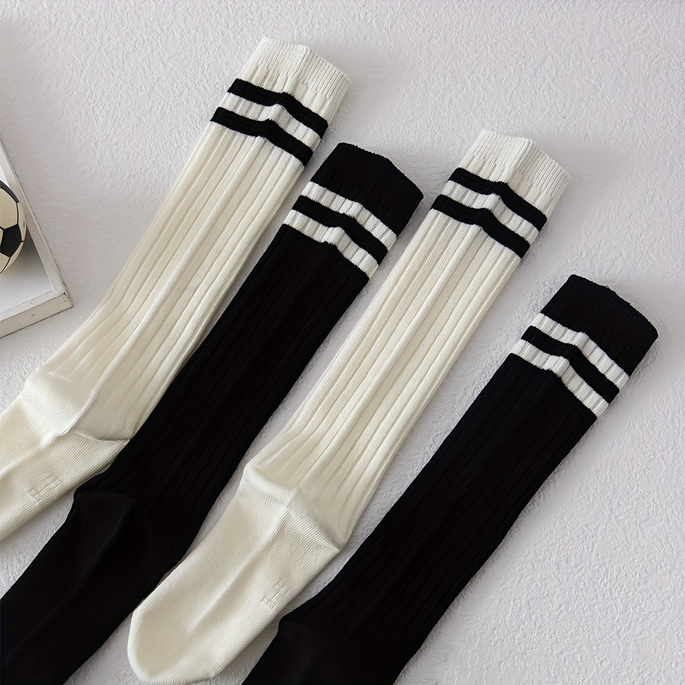 6 Pairs Kids Youth Soccer Socks Solid Striped Knee High Tube