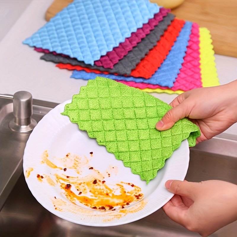 10PCS Kitchen Towel Double-sided Dish Cloth Is Non-oily Scouring Pad for  Cleaning Super Absorbent