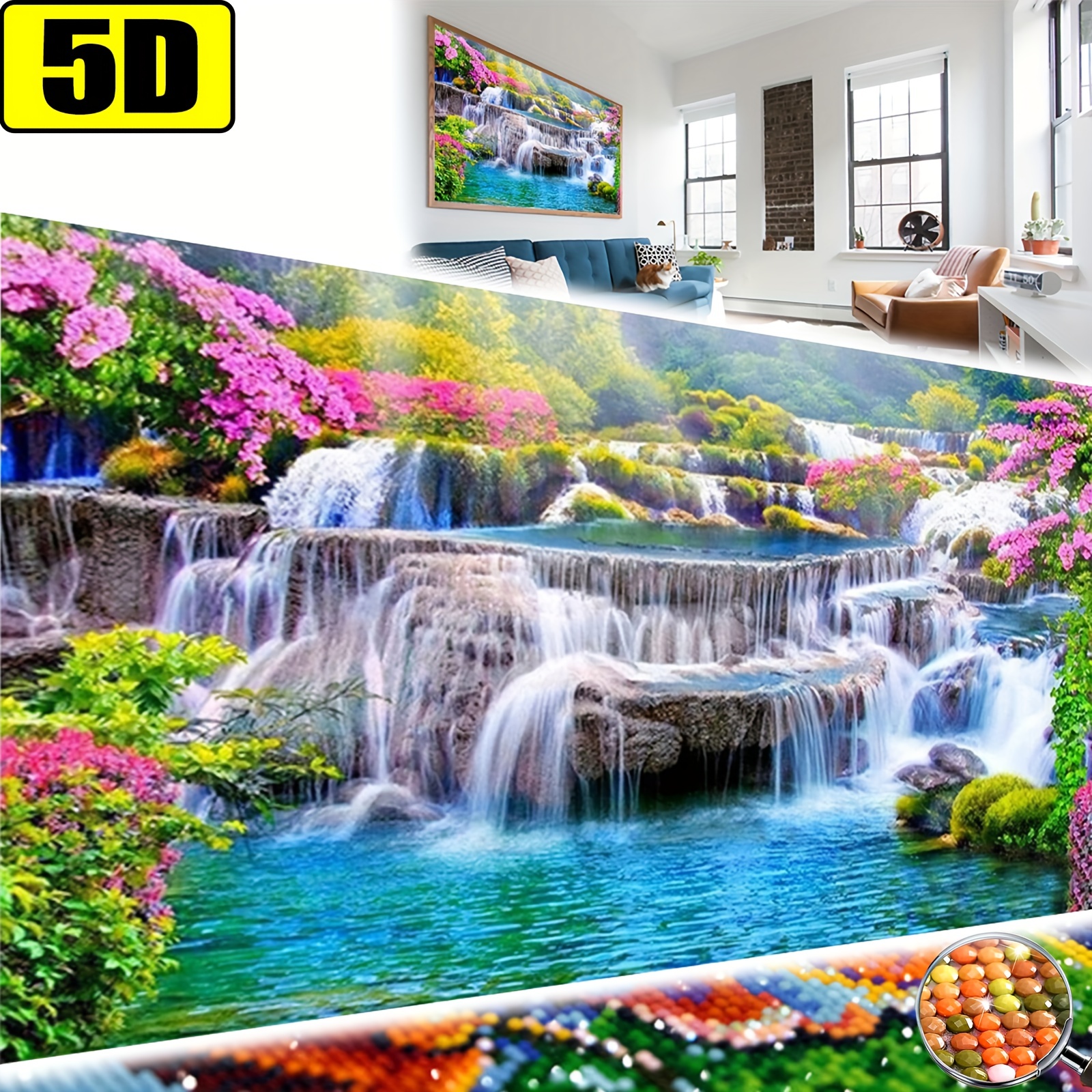 5d Diy Large Diamond Painting Kits For Adults, Waterfall Round