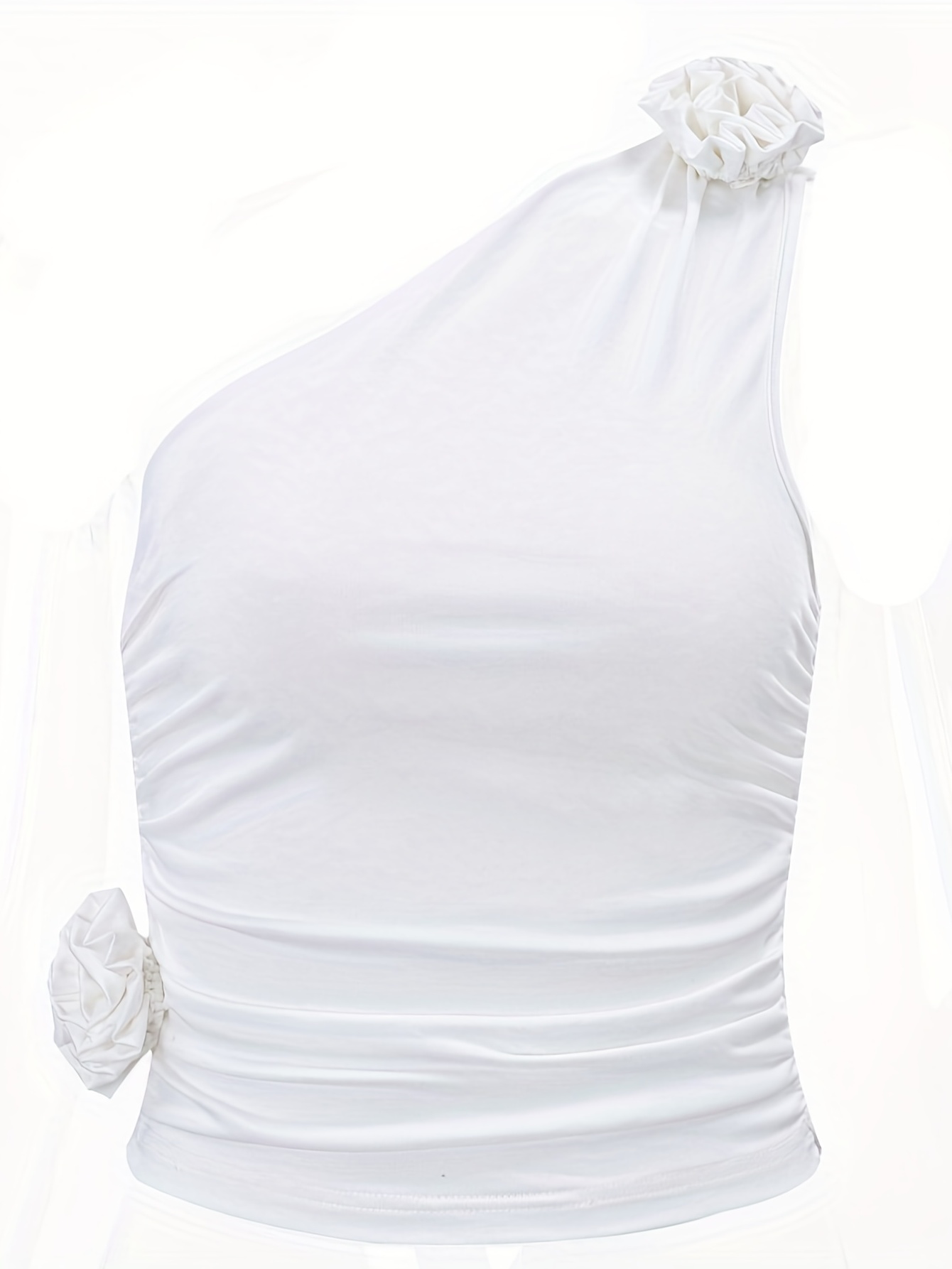 Ruched Asymmetrical One Shoulder Tank Top, Sexy Slim Sleeveless Top For