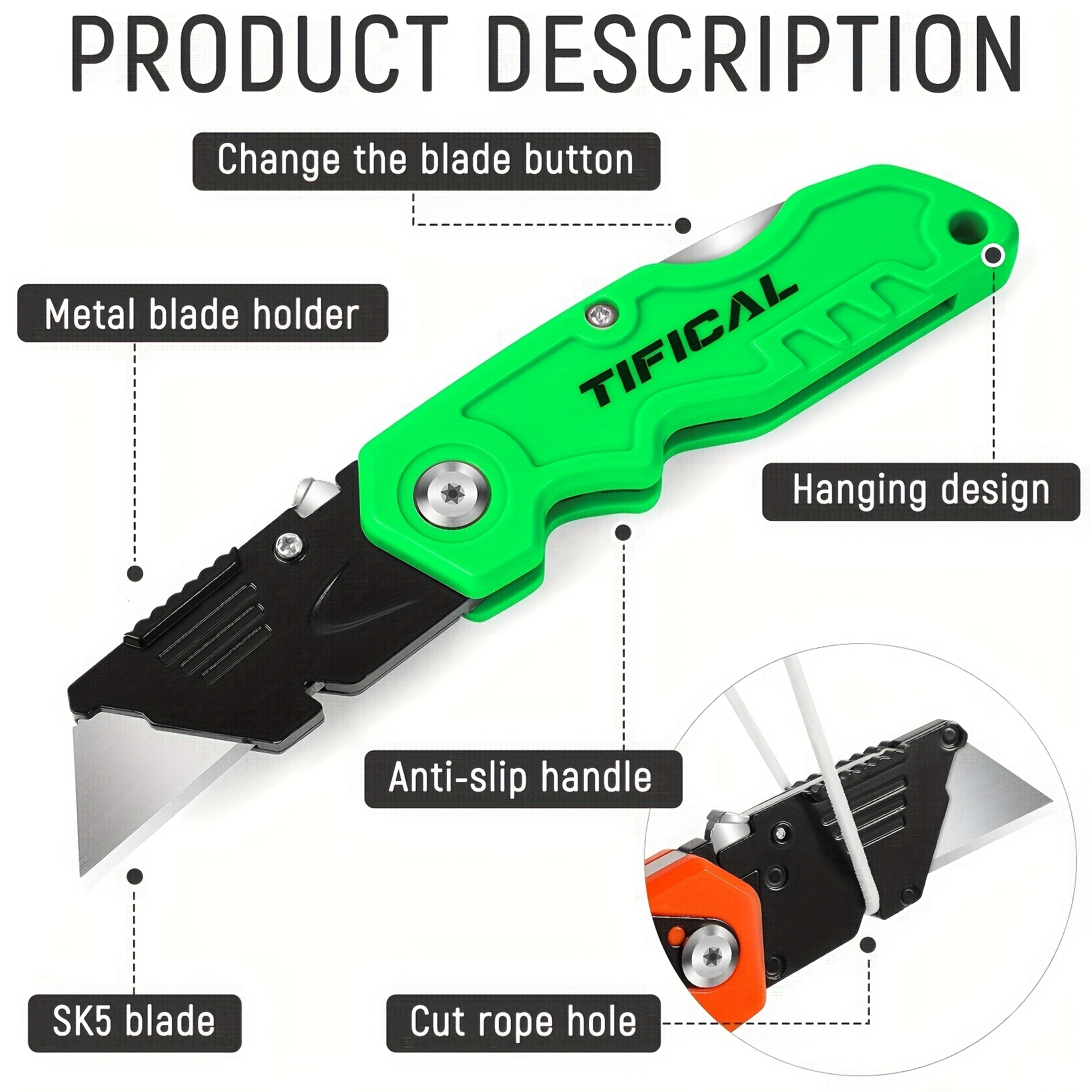 Box Cutter Folding Utility Knife, Quick Change Blades, Lock-back