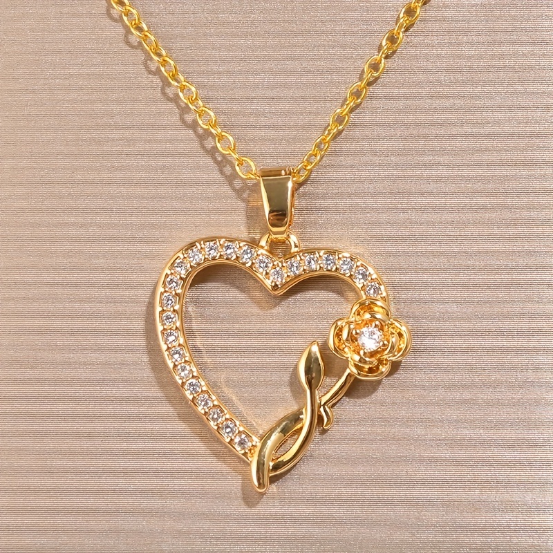 Gold Glitter Heart Locket Pendant Necklace